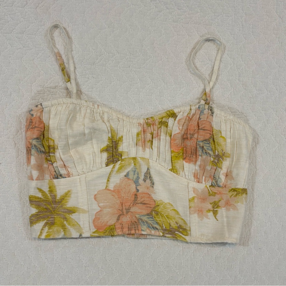 American Eagle Outfitters Floral Crop Top - Cream and Pink